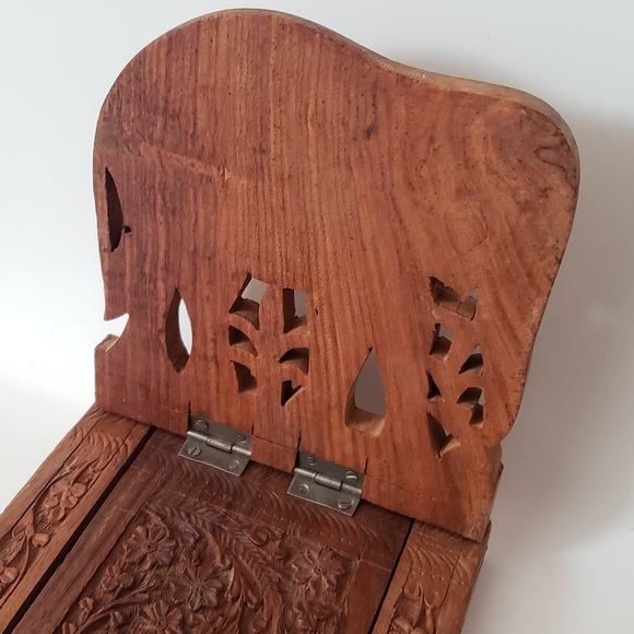 Antique Carved Wooden Elephant and Floral Expandable Book Holder from India - Picture 16 of 16